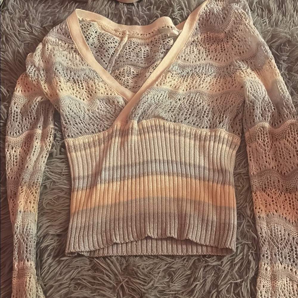 Women's Cream and Gray Knit Sweater